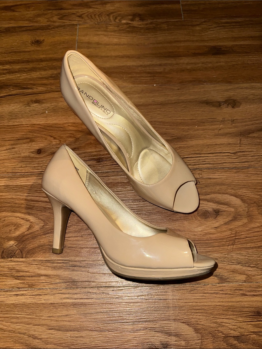 Bandolino Beige Patent Peep-Toe Heels